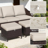 7 Piece Patio Wicker Conversation Set, 2 All-Weather Use Outdoor Wicker Sofa with 2 PE Rattan Ottomans, 2 Swivel Chair - Photo 6