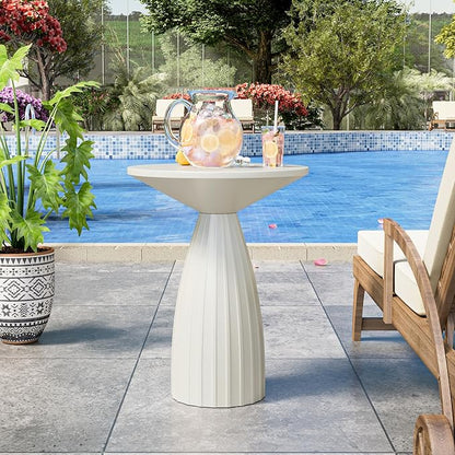 Round Small Patio Side Table, Metal Steel Outdoor Side Table, Patio Accent End Table for Garden, Pool, Deck, Balcony, Yard, Living Room, White, Weather Resistant, No Assembly