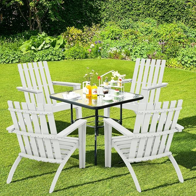 Giantex Adirondack Chair Set of 4 Acacia Wood Outdoor Chairs, 350 lbs Weight Capacity, Weather Resistant Campfire Chairs for Lawn Seating, Garden, Poolside, Balcony, Patio Lounger, White