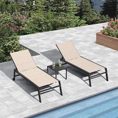 PURPLE LEAF Extra Large Outdoor Chaise Lounge 4 Pieces Aluminum Patio Lounge Chair with Wheels Reclining Chair for Patio Pool Beach Sunbathing Beige Oversized Lounger
