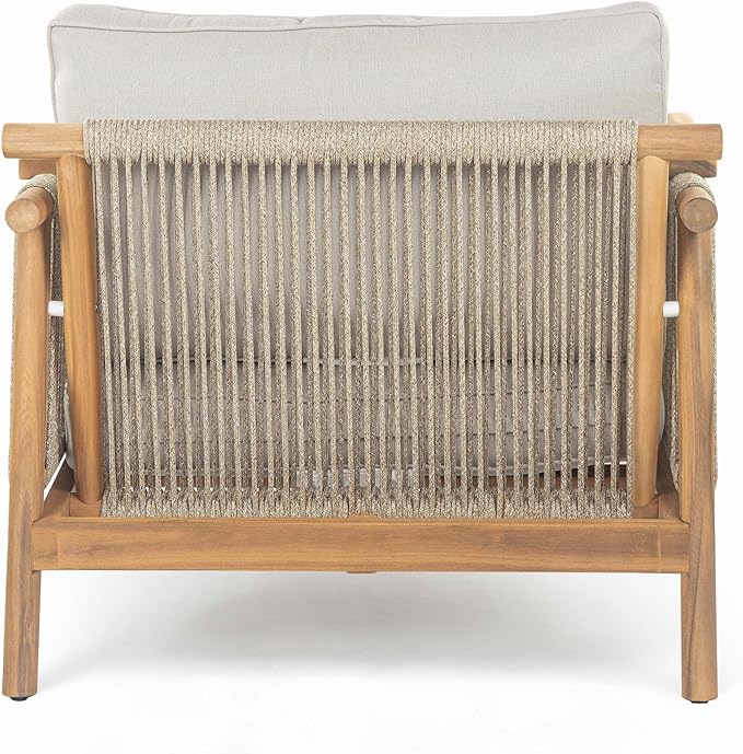 Christopher Knight Home Hadley Patio Club Chairs with Water-Resistant Cushion, Acacia Wood Lounge Chair Outdoor, Wooden Outdoor Accent Chair, Armrest Sofa Set for Garden Porch Backyard, Teak+Beige