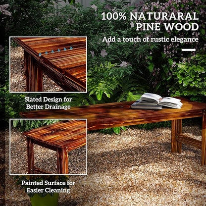 Outsunny 2-Seat Wood Garden Bench, Outdoor Patio Bench with Slatted Seat, Backless Front Porch Bench for Deck, Park, Poolside, Garden, Carbonized