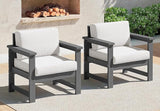 SERWALL 2 Pieces Single Cushioned Sofa Chair, Grey HDPE Outdoor Adirondack Lounge Armchair with Khaki Cushion - Photo 1