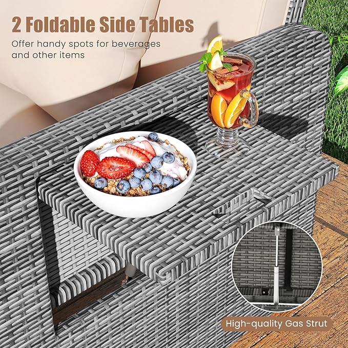 LDAILY Moccha Outdoor Daybed, Wicker Loveseat Sofa Set with 4-Postion Adjustable Backrest, Storage Ottoman, Cushions - Photo 3