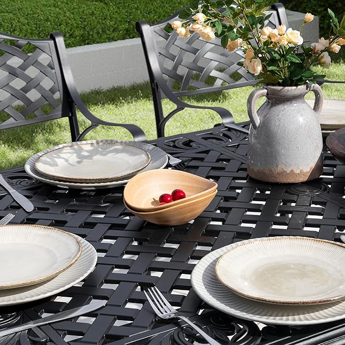NUU GARDEN 60" Outdoor Dining Table with 2.09" Umbrella Hole, All Weather Cast Aluminum Outdoor Patio Table - Photo 8