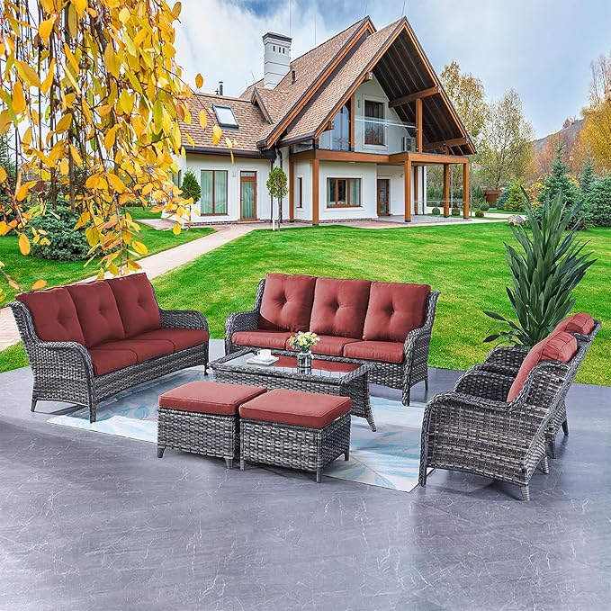 Rilyson Wicker Patio Furniture Sofa Set - 7 Piece Rattan Outdoor Patio Sectional Conversation Sets with 2 Sofa - Photo 1