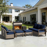 6 Pieces Metal Wicker Patio Furniture Set - 75" Sofa, Two Swivel Chairs and Two Ottomans - Photo 8