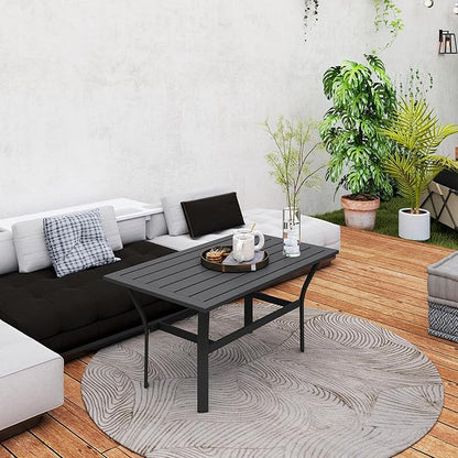 Outsunny Outdoor Coffee Table, All-Weather Rectangle Metal Patio Coffee Table with Slatted Tabletop for Outside, Patio, Garden, Balcony, Backyard, Black