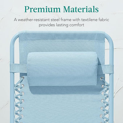 Best Choice Products Adjustable Zero Gravity Chair, Monochromatic Color Folding Patio Recliner w/Side Tray, Headrest - Sky