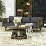 Merax Outdoor Acacia Wood Conversation Set - Patio 3-Seat Loveseat Sofa w/Coushion and Round Coffee Table for Backyard - Photo 1