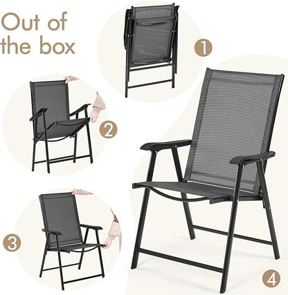 Yaheetech Patio Dining Chairs Set of 2 with Armrests, Outdoor Folding Chairs with Metal Frame and Backrest for Lawn, Garden, Yard and Poolside, Black