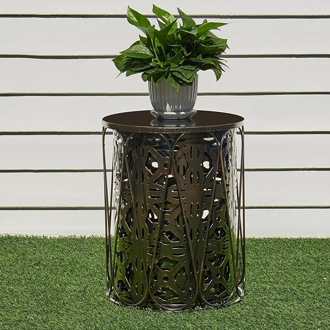 Y&M Set of 3 Patio Side Table for Living Room,Indoor End Tables for Bedroom, Outdoor Garden Stool with Heavy Duty Metal Frame Modern Industrial Decor - Black with Bronze