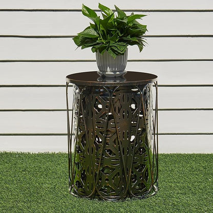 Y&M Set of 3 Patio Side Table for Living Room,Indoor End Tables for Bedroom, Outdoor Garden Stool with Heavy Duty Metal Frame Modern Industrial Decor - Black with Bronze