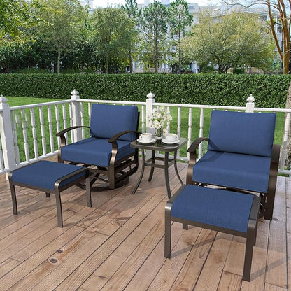 Kurapika 5 Pieces Patio Furniture Set, Outdoor Aluminum Swivel Gliders Rocker, Patio Bistro Set Rocking Chair with Thickened Cushions and Side Table(Navy Blue)