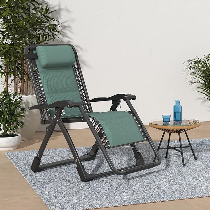 MOPHOTO Zero Gravity Chair, Outdoor Padded Lounge Chair with Side Table, Zero Gravity Recliner Chair, Outdoor Reclining Chair, Sturdy & Comfortable, Supports up to 440lbs