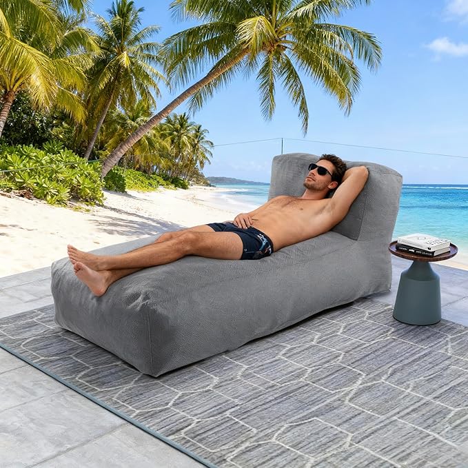 Outdoor Bean Bed Chair Sun Lounger, Outdoor Couch Sofa for Patio & Pool, Foam Filling Day Bed Furniture, Comfy Lazy Sofa for Outside, Water-Resistant Seating (Charcoal Gray, 70'' L)