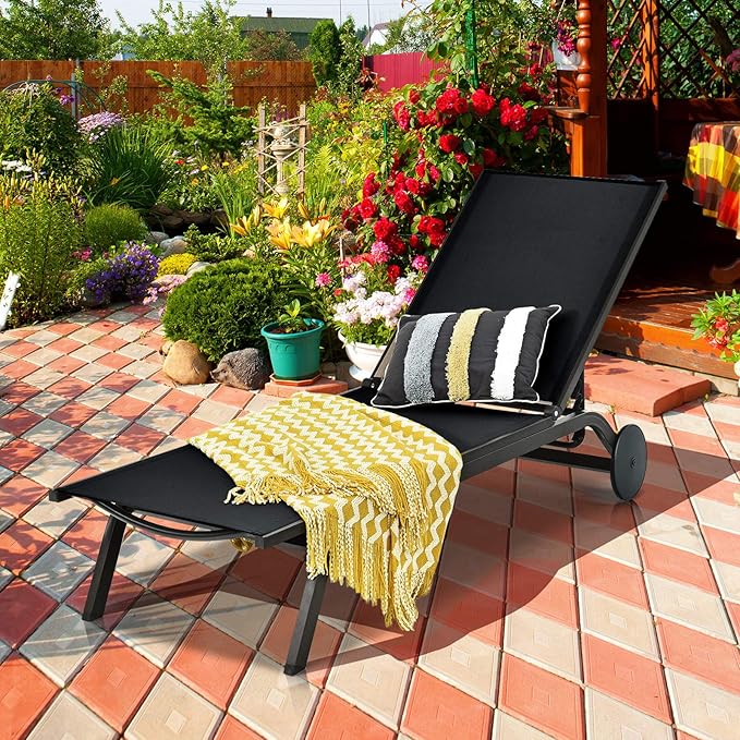 Giantex Lounge Chairs for Outside Patio Chaise Lounges Aluminum Recliner W/Adjustable 6 Backrest Positions and Wheels - Photo 8