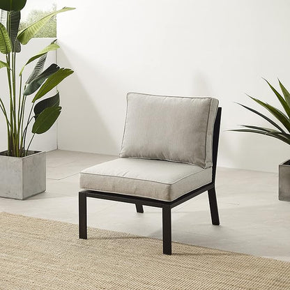 Crosley Furniture Clark Armless Outdoor Sectional Chair, Patio Chairs for Porch, Deck, Backyard, Balcony, Matte Black with Taupe Cushions