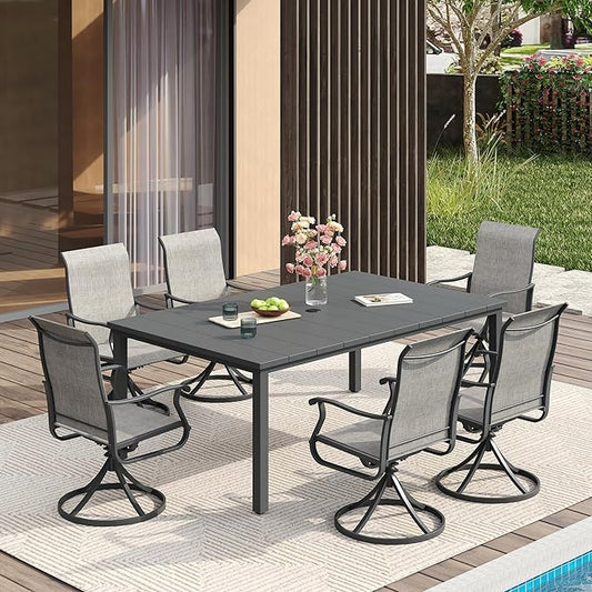 VICLLAX 63" Rectangle Outdoor Dining Table for 6, Patio Table with Umbrella Hole, All Weather Metal Patio Tables, Grey Tabletop