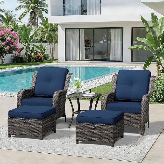 5 Piece Outdoor Wicker Patio Furniture Set, Patio Chairs Set with Thickened Olefin Cushions, High Back and Deep Seating - Photo 1
