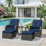 5 Piece Outdoor Wicker Patio Furniture Set, Patio Chairs Set with Thickened Olefin Cushions, High Back and Deep Seating - Photo 1