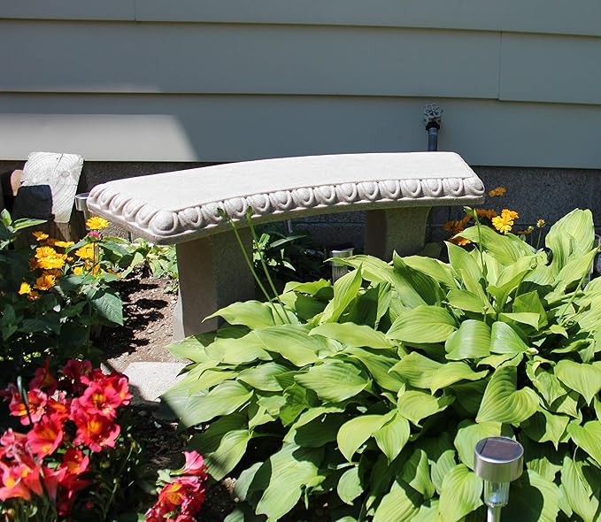 EMSCO Group Garden Bench Statue – Resin Construction with Natural Granite Look – Lightweight Decorative Indoor/Outdoor Bench – 12 Inch Height