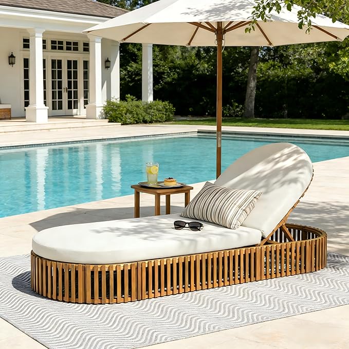 Christopher Knight Home Harl Acacia Wood Chaise Lounge Chair Outdoor with Cushion - Photo 4