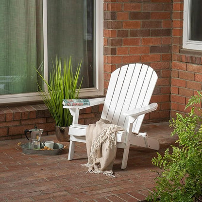 Outdoor Folding Adirondack Lounge Chairs,Acacia Wood Patio Chairs,Slatted Seat and Back,Wooden Handrail Lawn Chairs,Suitable for Lawn, Swimming Pool and Garden (White)