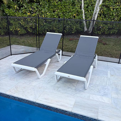 PURPLE LEAF Outdoor Chaise Lounge Set of 2 Plastic Pool Lounge Chair with Aluminum Frame Stackable Patio Tanning Chairs for Poolside Sunbathing Beach Deck Yard, Grey