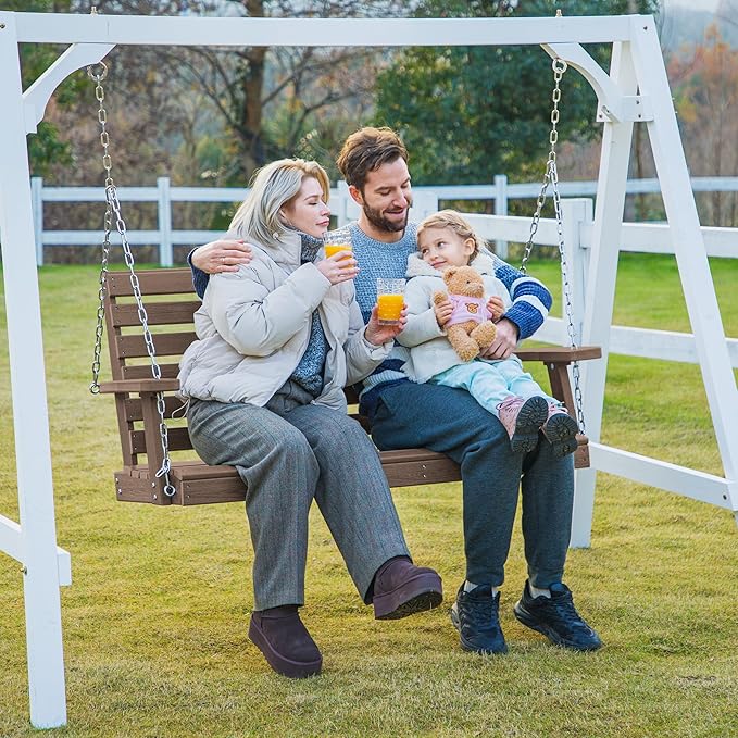 KINGYES Outdoor Hanging Porch Swing Set of 2, Waterproof Swing with Cup Holders for Courtyard & Garden - Photo 8