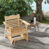 Tangkula Outdoor Fir Wood Glider Chair, Outdoor Swing Chair with Rotatable Hidden Cup Holder and Curved Seat - Photo 2