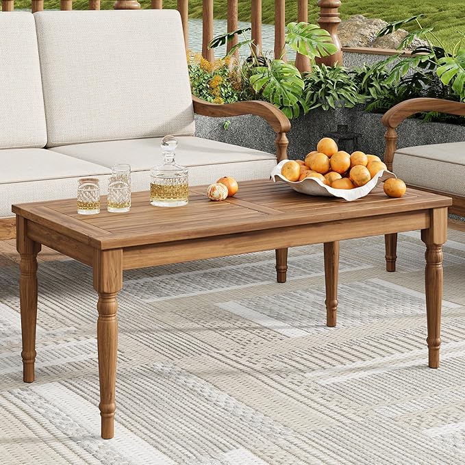 Christopher Knight Home Lama Rectangular Outdoor Coffee Table, Slat Panel Side Table, Acacia Wood Side Desk for Backyard Balcony Garden, Weather Resistant Lightweight Patio Tea Table, Natural