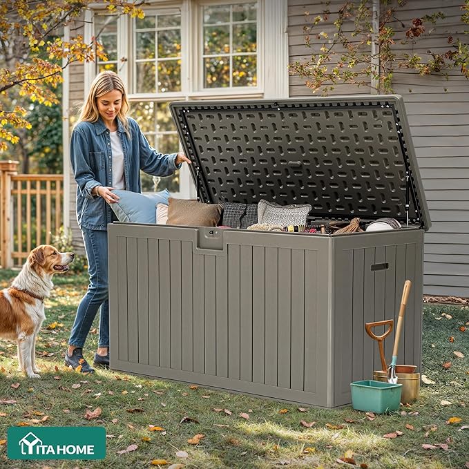 YITAHOME 220 Gallon Double-Wall Deck Box with Divider & Side Handles, Outdoor Large Storage for Patio Furniture Cushions - Photo 7