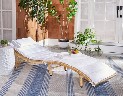 SAFAVIEH Outdoor Collection Colley Natural Wicker/White Cushion Adjustable Recliner Chaise Lounge Chair (PAT7722D)