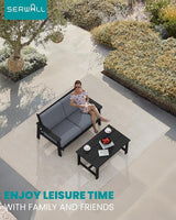 SERWALL HDPE Outdoor Patio Loveseat, Black Frame and Grey Cushion - Photo 7