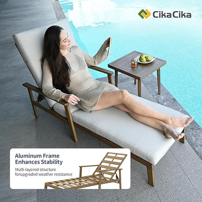 Outdoor Chaise Lounge Set of 2, Aluminum Chaise Lounge with Side Table, 6-Position Adjustable Pool Chaise Lounge Chair with Cushion, Outdoor Pool Recliners Set for Beach, Yard, or Poolside