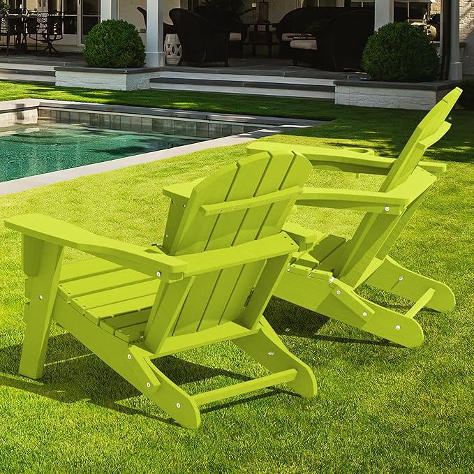 LOUNZY Folding Adirondack Chair Set of 4, Lime - Photo 7