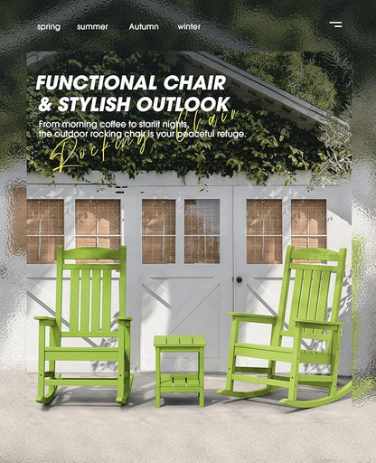 KINGYES HDPE Rocking Chairs Outdoor, Patio Rocking Chairs with 330lbs Support, Smooth Porch Rocker for Deck Lawn Yard, Pistachio Green