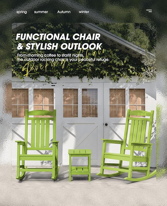 KINGYES Outdoor Rocking Chair Set of 2, HDPE Patio Rocking Chairs with 330lbs Support for Adults, Pistachio Green