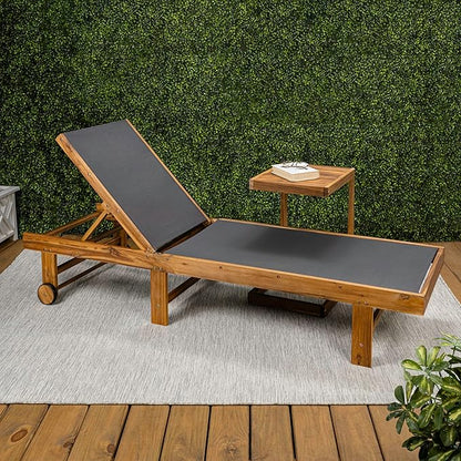 JONATHAN Y LNG1101A-2SET Trabuco Coastal Modern Acacia Wood Mesh 3-Position Outdoor Foldable Chaise Lounge Set with Side Table for Pool, Deck, Poolside, Dark Gray/Teak Brown