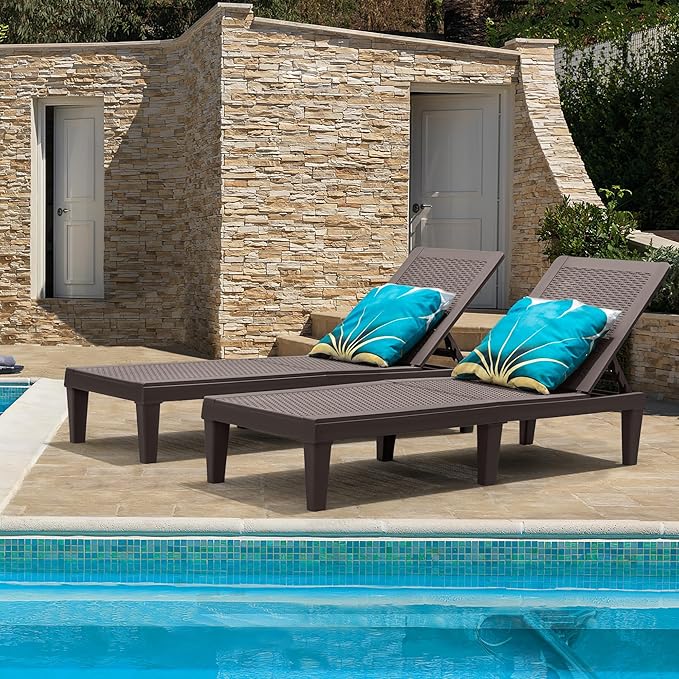 GUNJI Lounge Chairs for Outside Patio Waterproof (Brown)