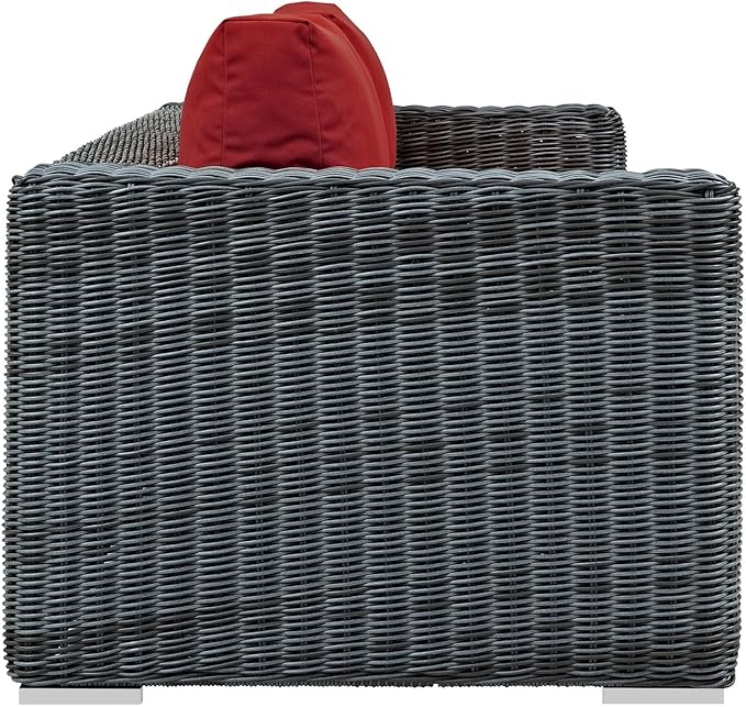 Modway Summon Wicker Rattan Outdoor Patio Sunbrella Sofa in Canvas Red - Photo 3