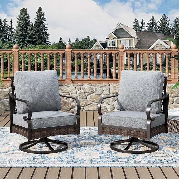 Patio Swivel Chairs Set of 2, Outdoor Sofa Chairs with Deep Seating and 5.75" Cushions, Steel Frame Porch Furniture for Lawn Backyard Deck, Grey