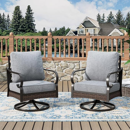 Patio Swivel Chairs Set of 2, Outdoor Sofa Chairs with Deep Seating and 5.75" Cushions, Steel Frame Porch Furniture for Lawn Backyard Deck, Grey