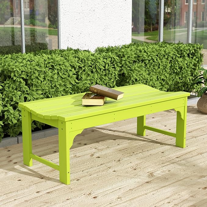 WO Home Furniture Outdoor 46" Backless HDPE Adirondack Bench, Poly Lumber Seat for Patio, Backyard, Balcony, All Weather Resistant with UV Protection, Lime