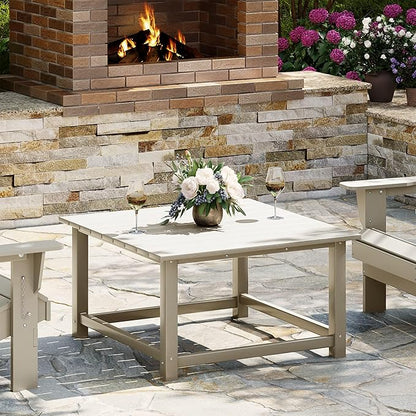 WestinTrends Malibu Low Outdoor HDPE Square Patio Coffee Table, Sand