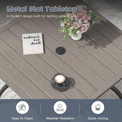 VICLLAX Outdoor Patio Dining Table for 4, Square Metal Table with Umbrella Hole and Storage Shelf for Garden, Lawn, Balcony, Deck, Grey