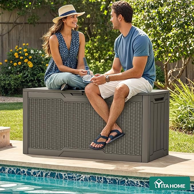YITAHOME 80 Gallon Outdoor Storage Box, Large Water Resistant Resin Deck Box - Photo 2
