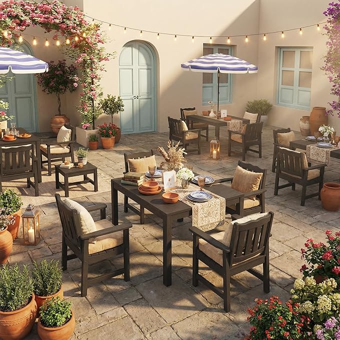 Stoog 5 Pieces Patio Dining Sets, All-Weather HIPS Material & Aluminum Frame Dining Table with Umbrella Hole - Photo 4