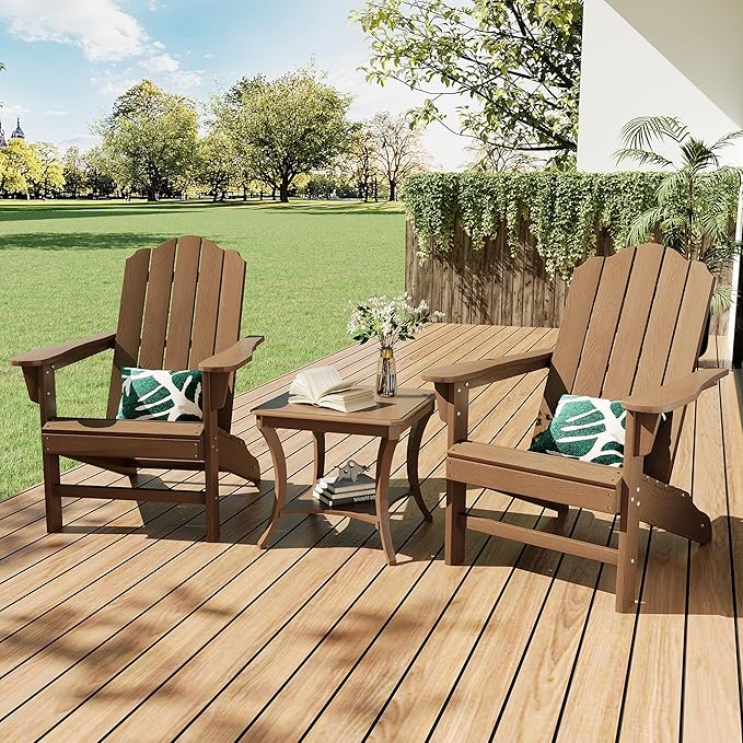GarveeLife Adirondack Chair Set of 2 for Patio, HDPE Outdoor Lawn Chair with Wood Texture for Garden Backyard Deck Poolside Use